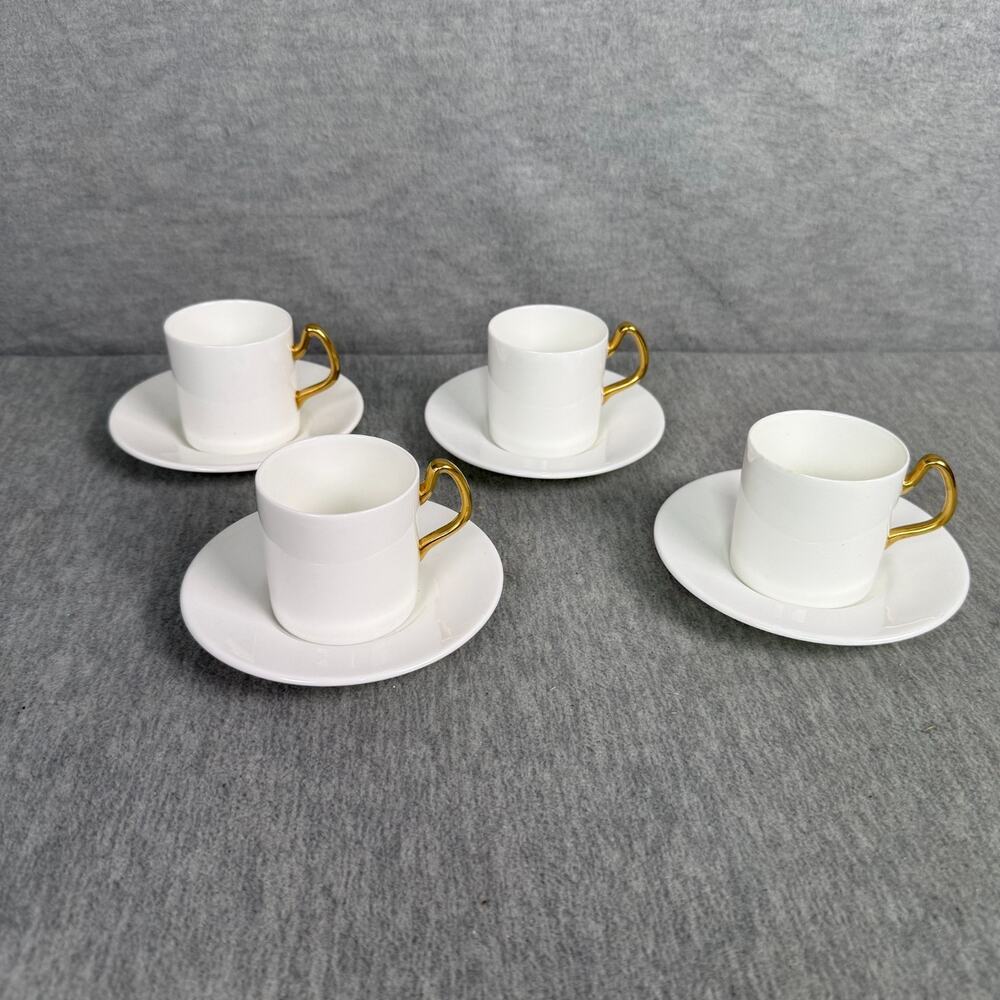 Coalport Bone China Demitasse Espresso Cups & Saucers Gold Handle Set of 4